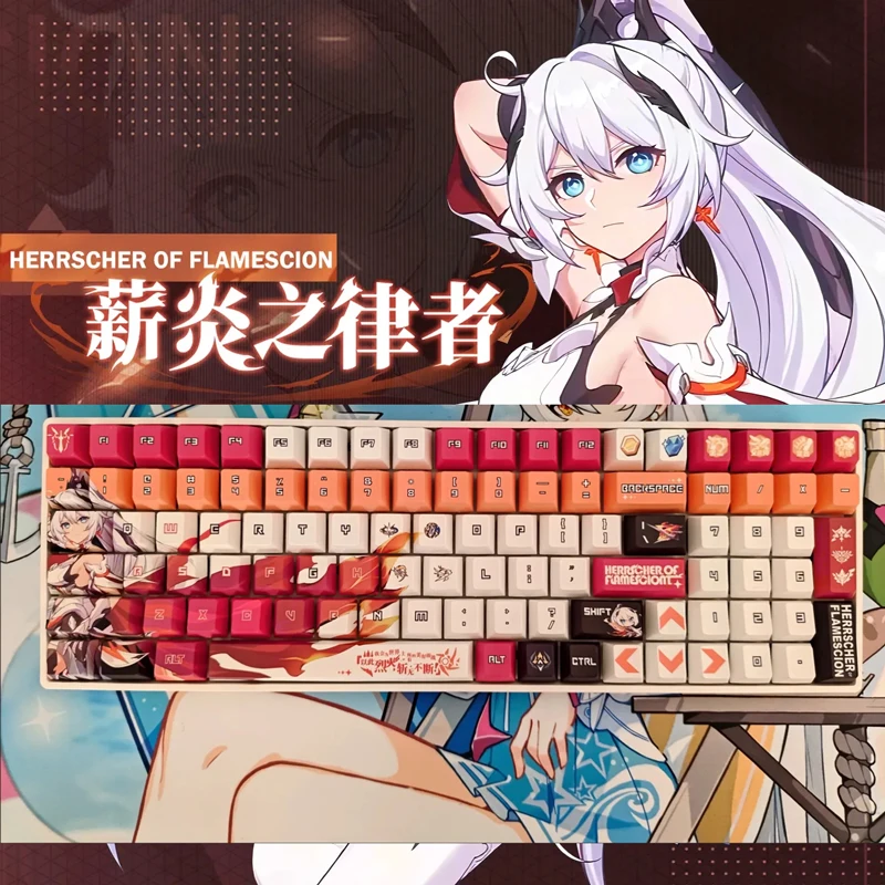 Fashion Honkai Impact 3 Kiana 128Pcs/Set Key Caps Decor Keycaps Keycaps For 61/left shift 64/68/84/87/96/98/104/108 Keyboard