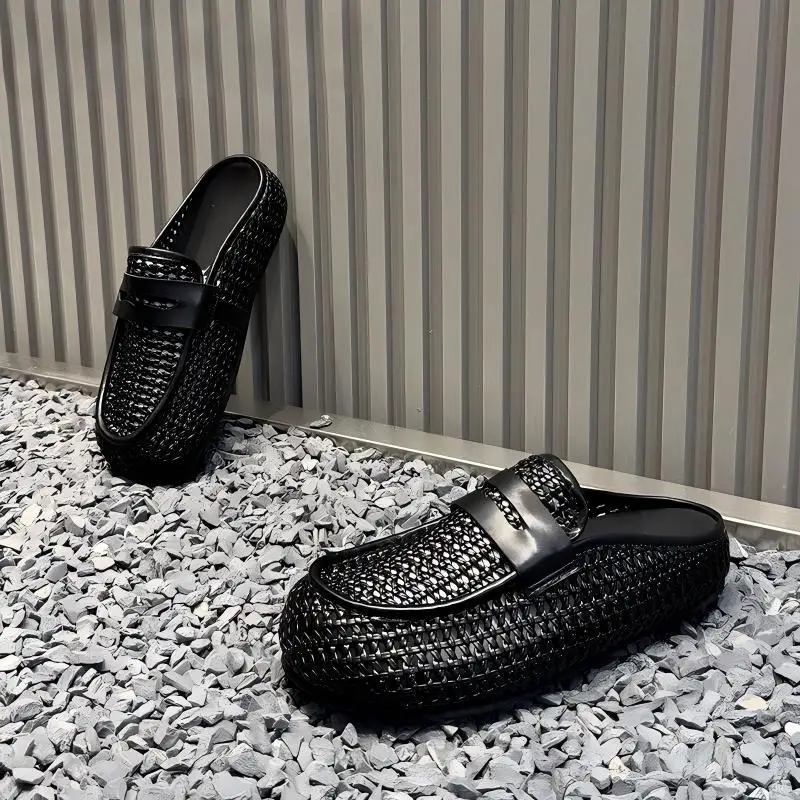 Mocasines Casuales Negros y Marrones para Hombre, Zapatos de Plataforma, Sandalias Tejidas, Zapatos Sin Cordones, Mules, Zapatos Medios para Hombre