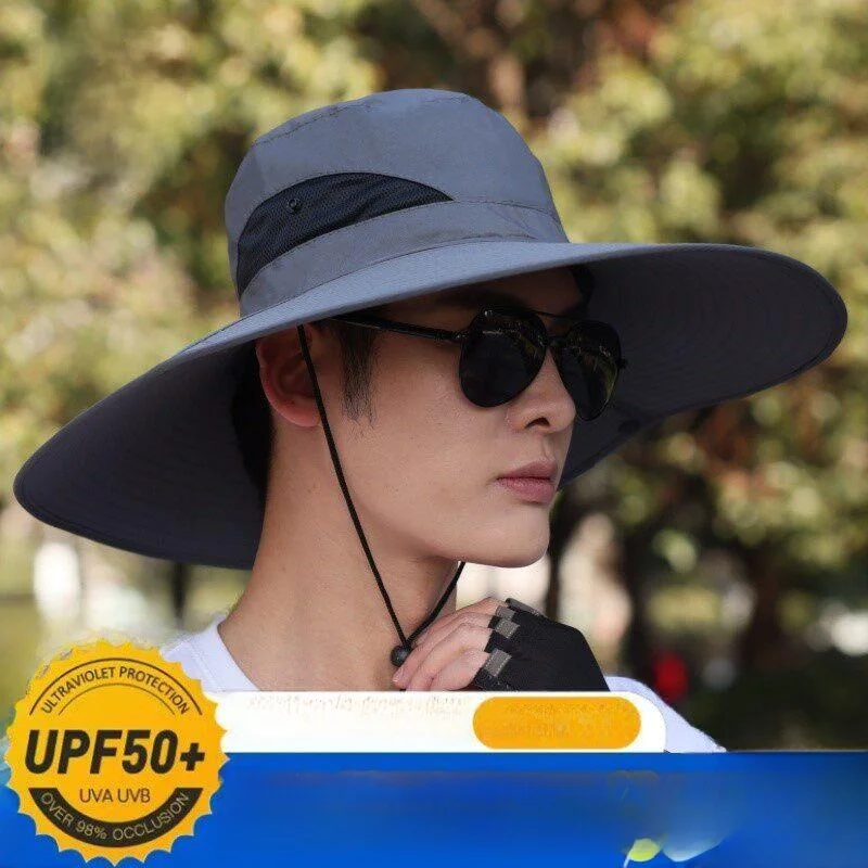 

Outdoor Fishing Cap Men's Summer Hiking Camping Mountain Climbing Wide Brim Breathable Sunshade Hat Unisex Fly Blue Valley