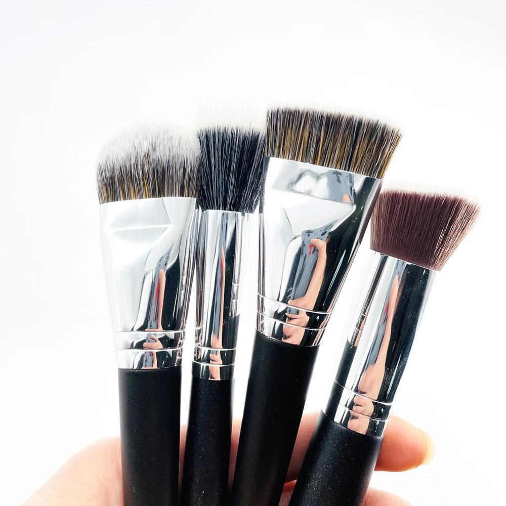 Shinedo 4 Pcs Synthetic Hair Makeup Cream Brush Flat Foundation Concealer Kabuki Set Make Up Kit