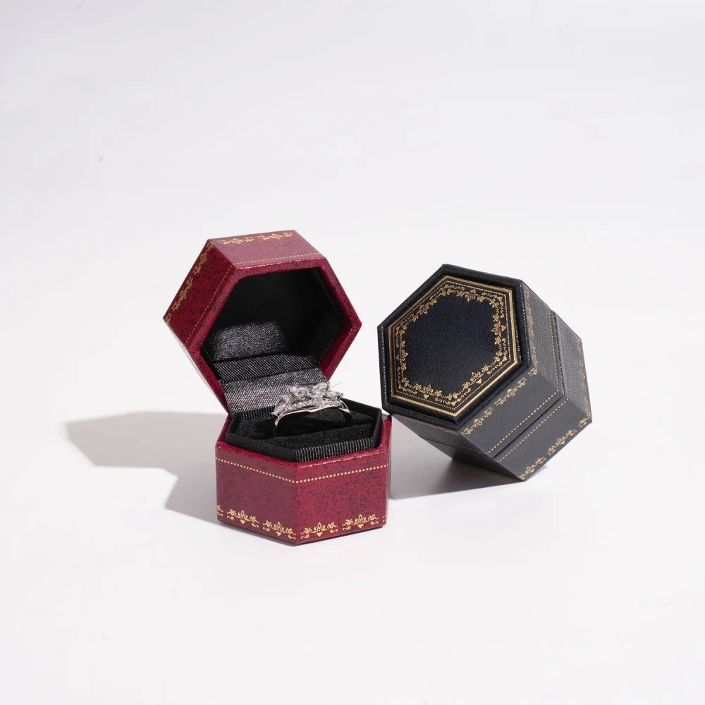 Jewelry Organizer Floral Hexagonal Jewelry Box Retro Pattern Mini Ring Box Compact Gift Packaging Case For Jewelry Storage Gift