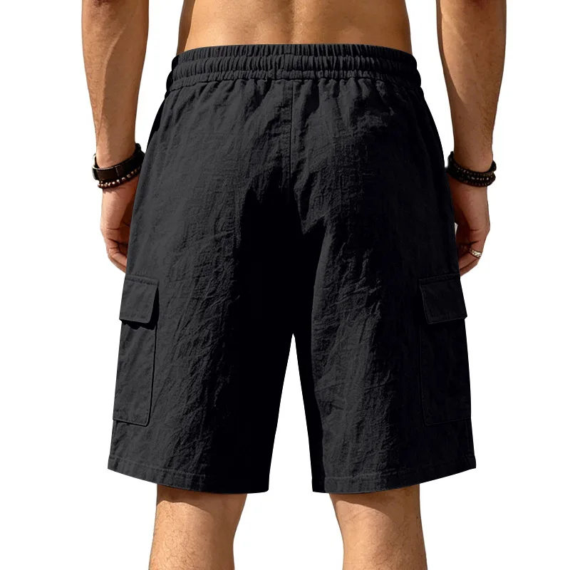 Amerikanische Multi-Pocket-Overalls für Herren, Outdoor-Sport und Freizeit, lockere, einfarbige Leinen-Overalls, Fünf-Punkt-Shorts – Detail 13