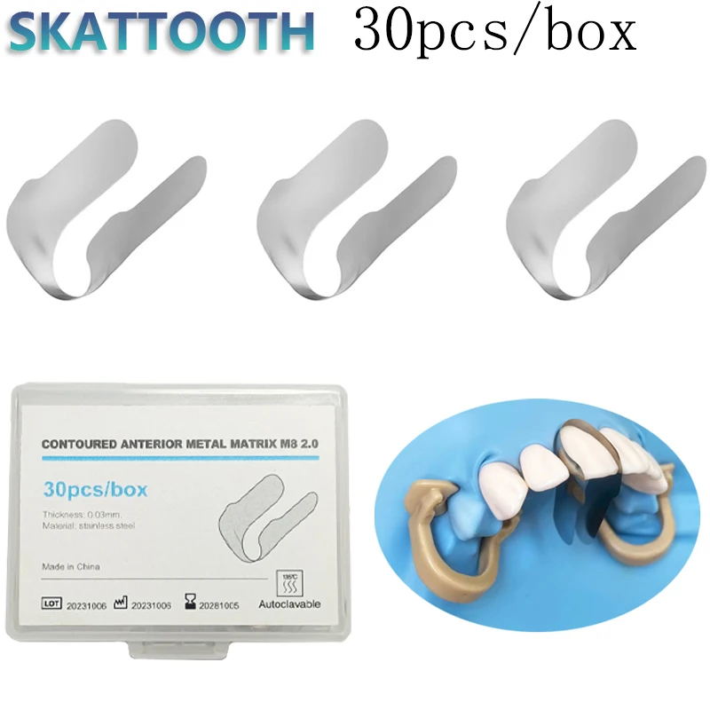 

30pcs/box Dental Matrix Anterior Sectional Contoured Anterior Metal Matrix M8 2.0 Dental Matrix Bands Twin Anterior Matrices