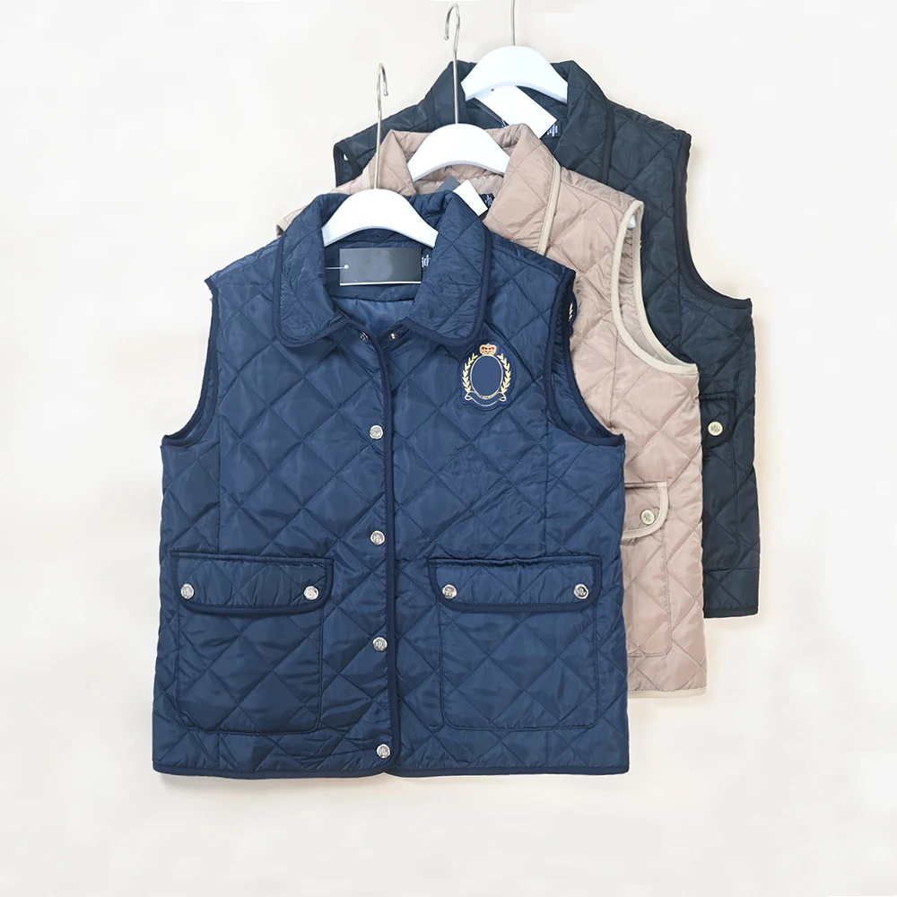

Women's Quilted Jacket Casual Lapel Button Cotton Warm Vest Diamond Pattern Single Button Fastening Outerwear Fashion
