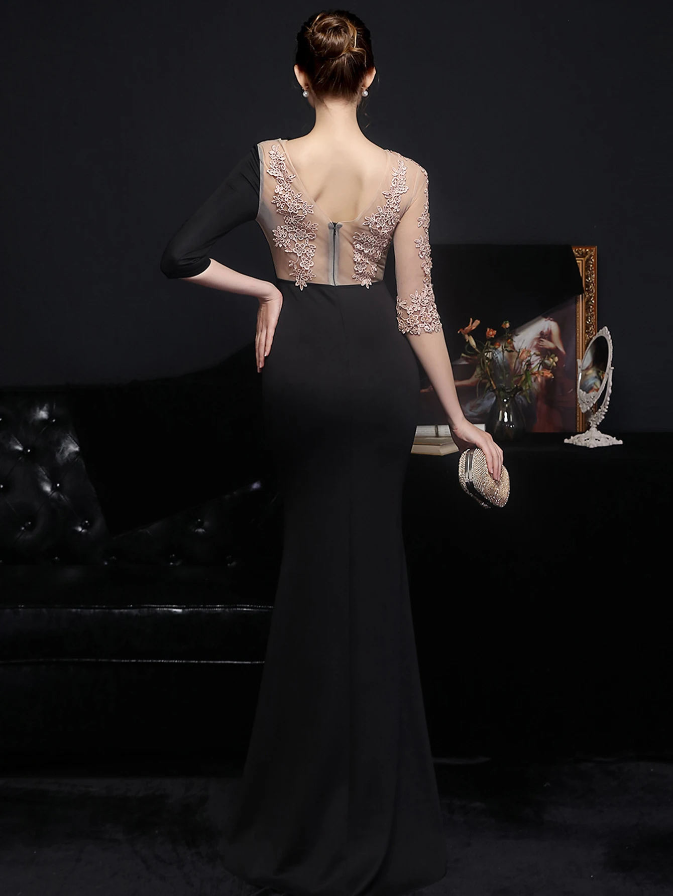 Sexy black see through mesh maxi summer birthday party dress women elegant luxury wedding prom long evening dresses vestidos HL