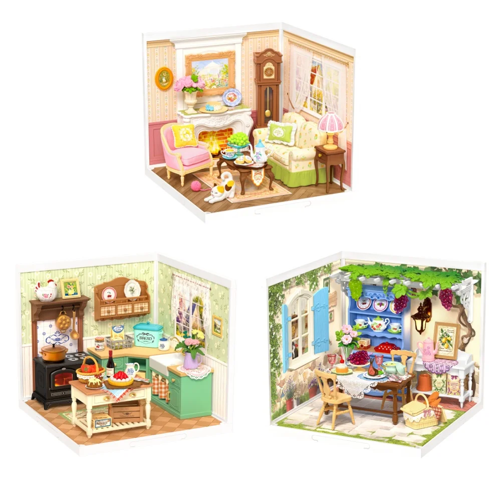 【セール中】Robotime Rolife DIYミニチュアハウスキット、LED付き模型製作クラフトキット、大人と子供のためのホリデーティータイムと農家風キッチン