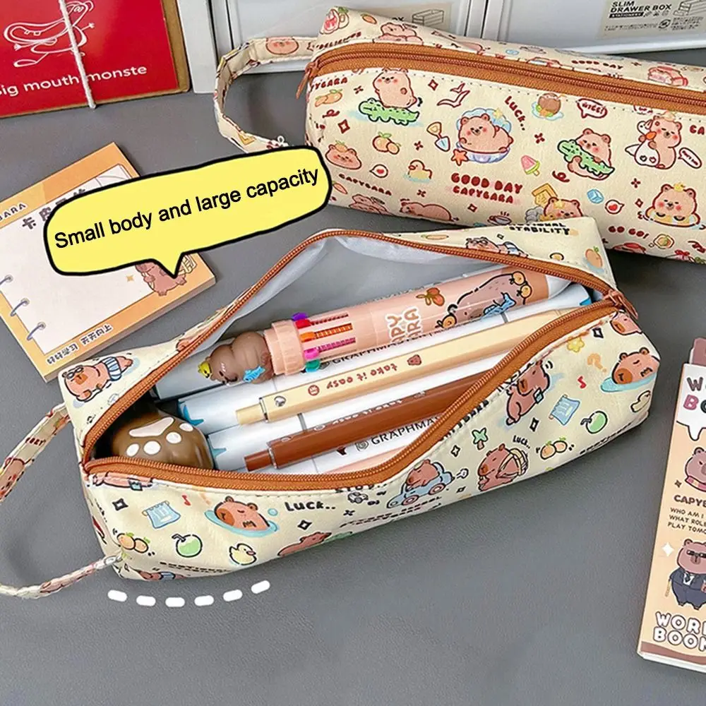 Large Capacity Capybara Pencil Bag New Cartoon Pattern Canvas Storage Bag with Handles Pen Box