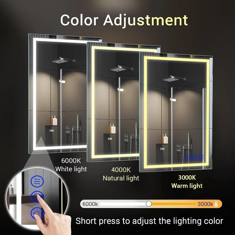 LED Bathroom Mirror with Lights – 32”x24” Smart Vanity Mirror, Frontlit Makeup Mirror, Anti-Fog, Stepless Dimmable