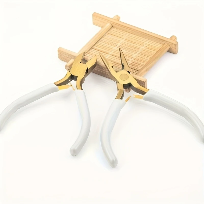 Gold Plated Needle Nose Pliers and Flush Cut Pliers Set for DIY Jewelry Making Earring Bracelet Craft WireCutting Hand Tool Gift
