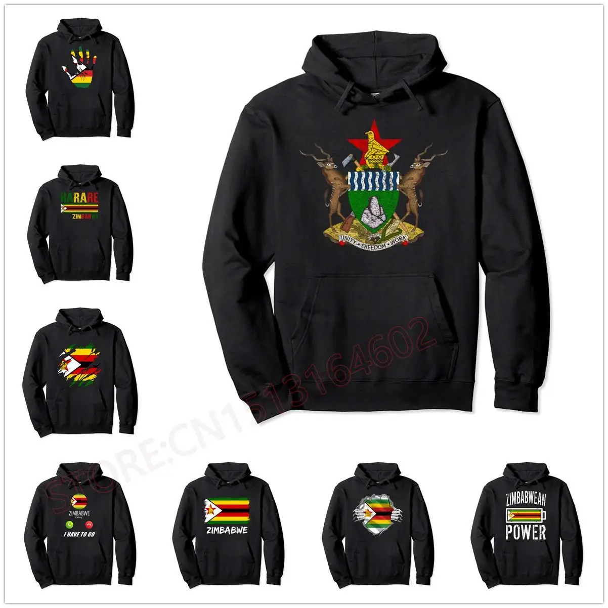 ZIMBABWE FLAG COAT OF ARMS HARARE Pullover Hoodie Men Women Unisex Cotton Hoodies Man Hip Hop Style Sweatshirt