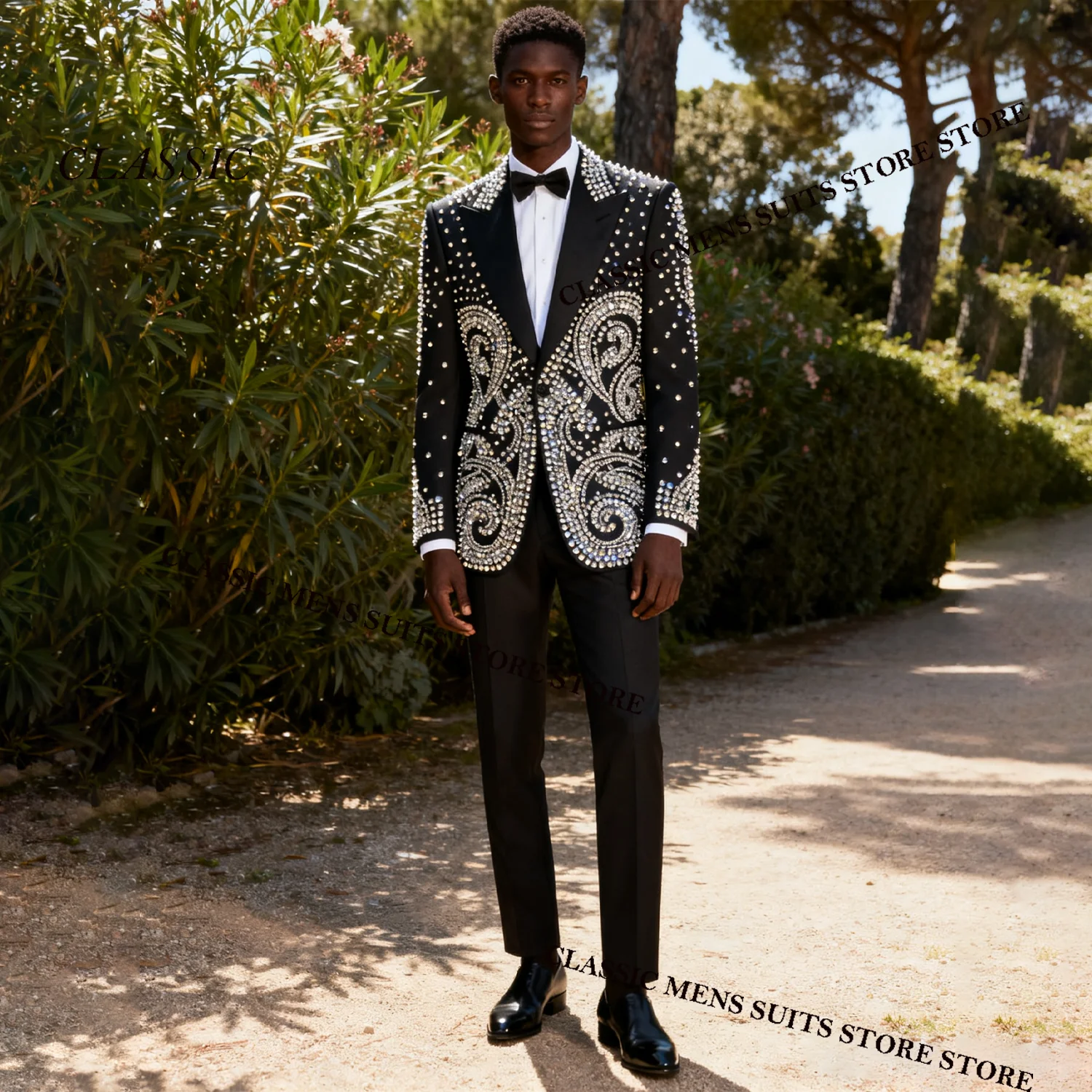 

Customized Luxury Metallic Jewelry Ornament Tuxedo Men Suits 2 Piece Wedding Groom Male Prom Blazer Slim Party Ternos Completo