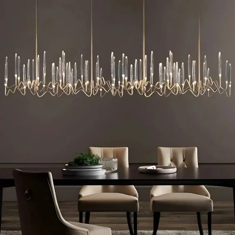 Retro Luxury Silver Rectangles Candle Chandelier Dining Room Living Room Bar Long Ceiling Chandeliers for Kitchen Restaurant