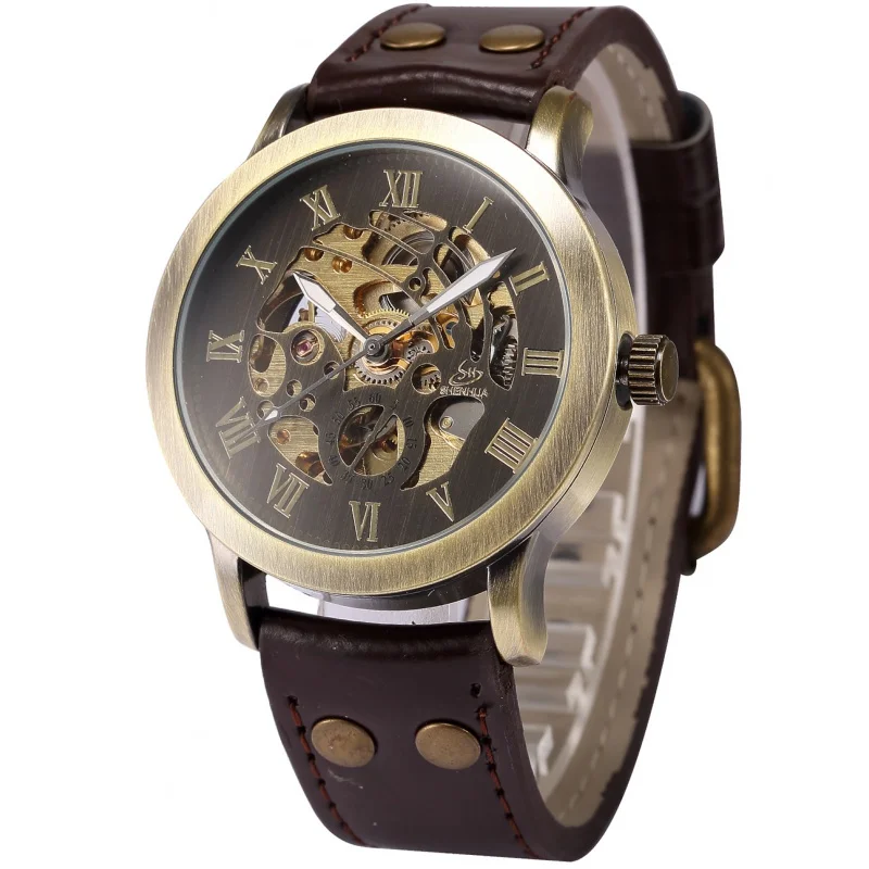 Free Shipping OUTLETS ShenhuaShenhua Men's fashion casual Bronze Automatic Mechanical Machine Watch