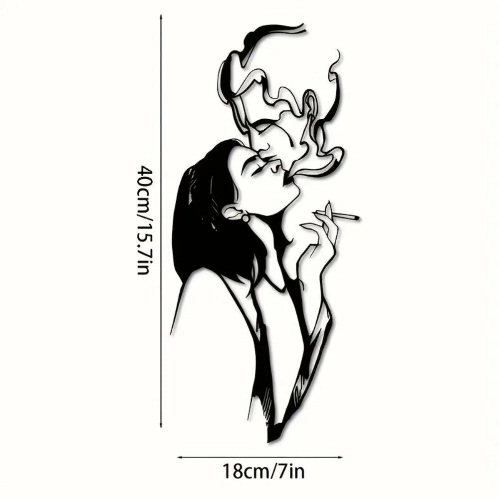 Black Iron Wall Sculpture Couple Line Art Abstract Black White Metal Decor Modern Minimalist 2D Flat Indoor Balcony Wedding Gift