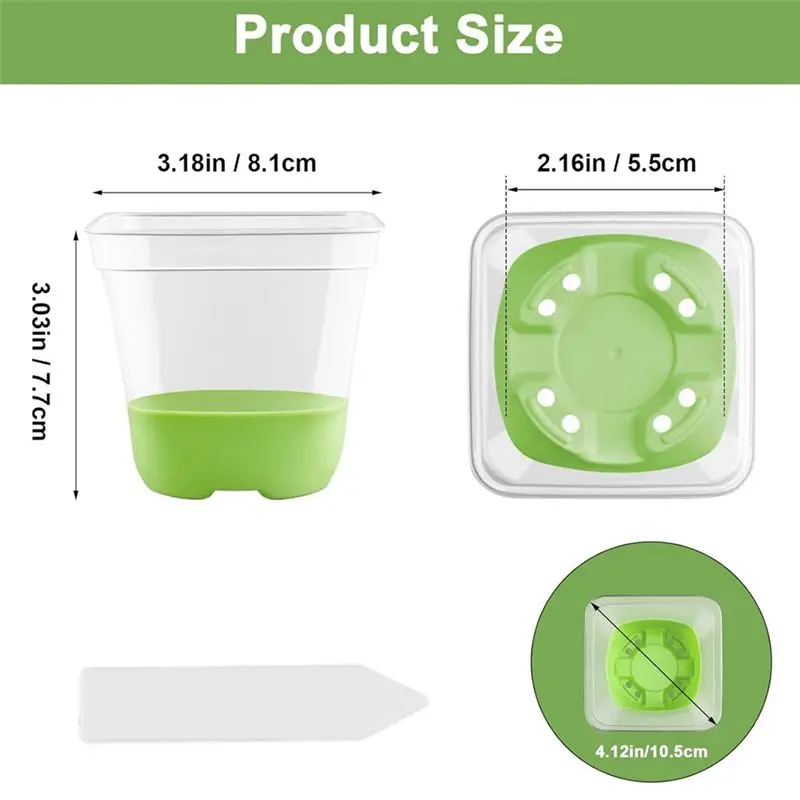PZHI Plastic Nursery Pots with Silicone Base, 12 Pack 3 Inch Square Seedling Pots for Easy Transplant, Clear Plant Pots for