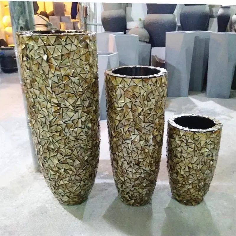 y white shell decorative floor vertical fiberglass vase hotel wedding hall floral landscape decoration