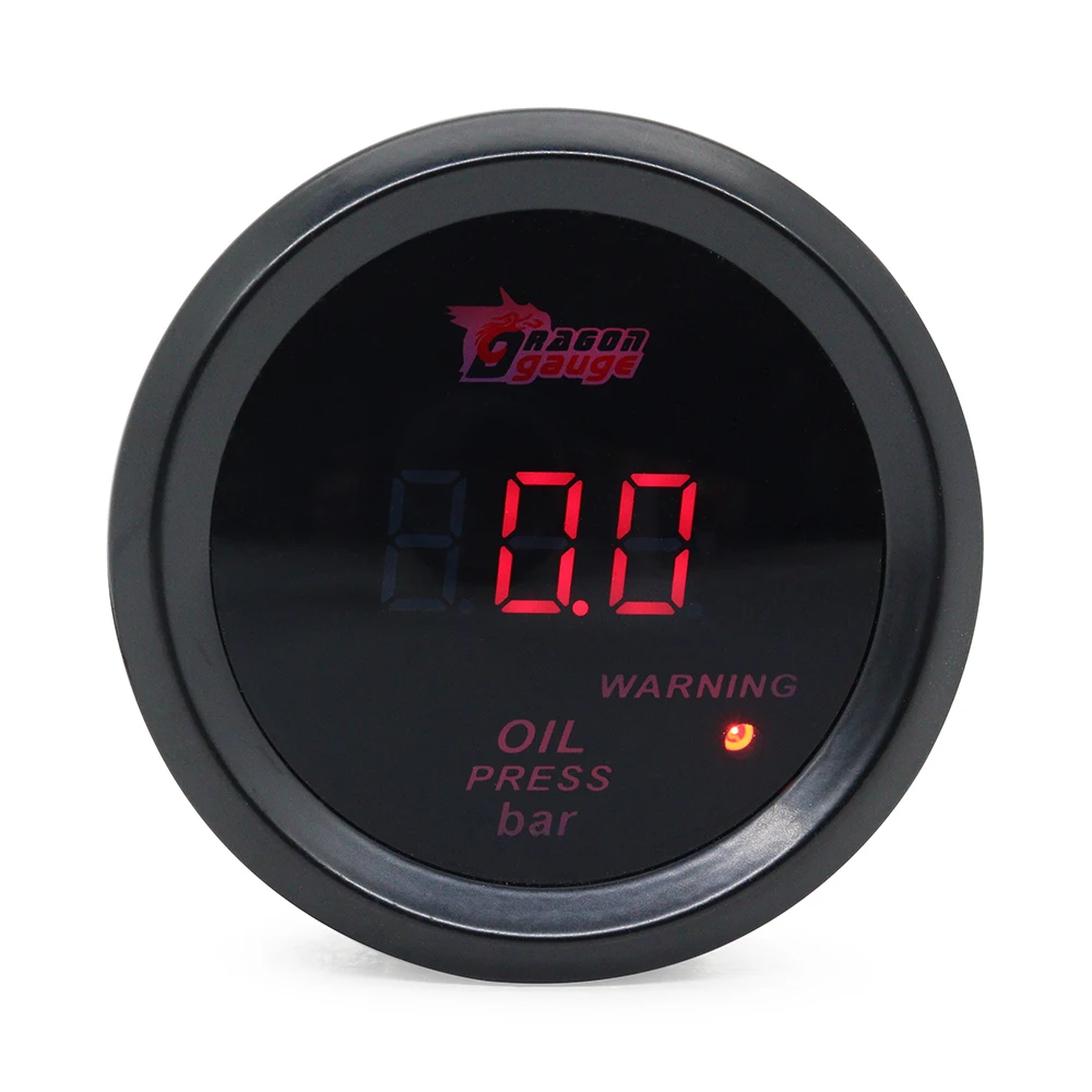 DRAGON GAUGE 2\'\' 52MM Digital Display Car Oil Pressure Press Gauge BAR Red Led Oil press meter Car Meter