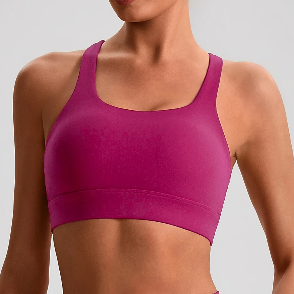 Buttery Soft Cross Back Sports Bras Women Medium Support Fitness Gym Bra with Removable Pads Push Up Yoga Workout Crop Top