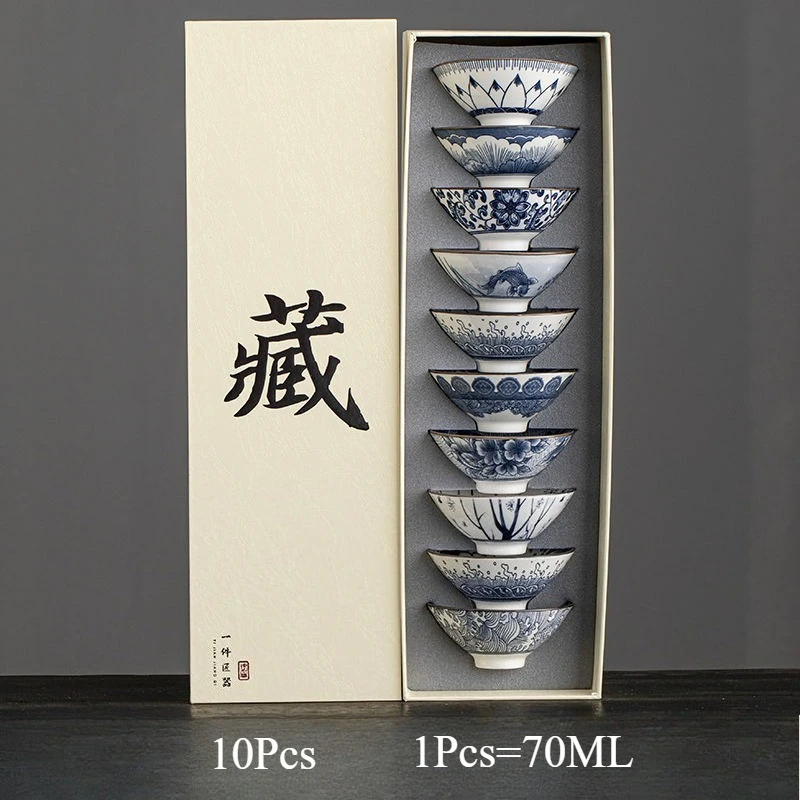

Gift Box Set, Blue and White Porcelain Tea Bowl, Ceramic Kung Fu Tea Cup, Single Main Cup with Gift Box Packaging, Tea Set
