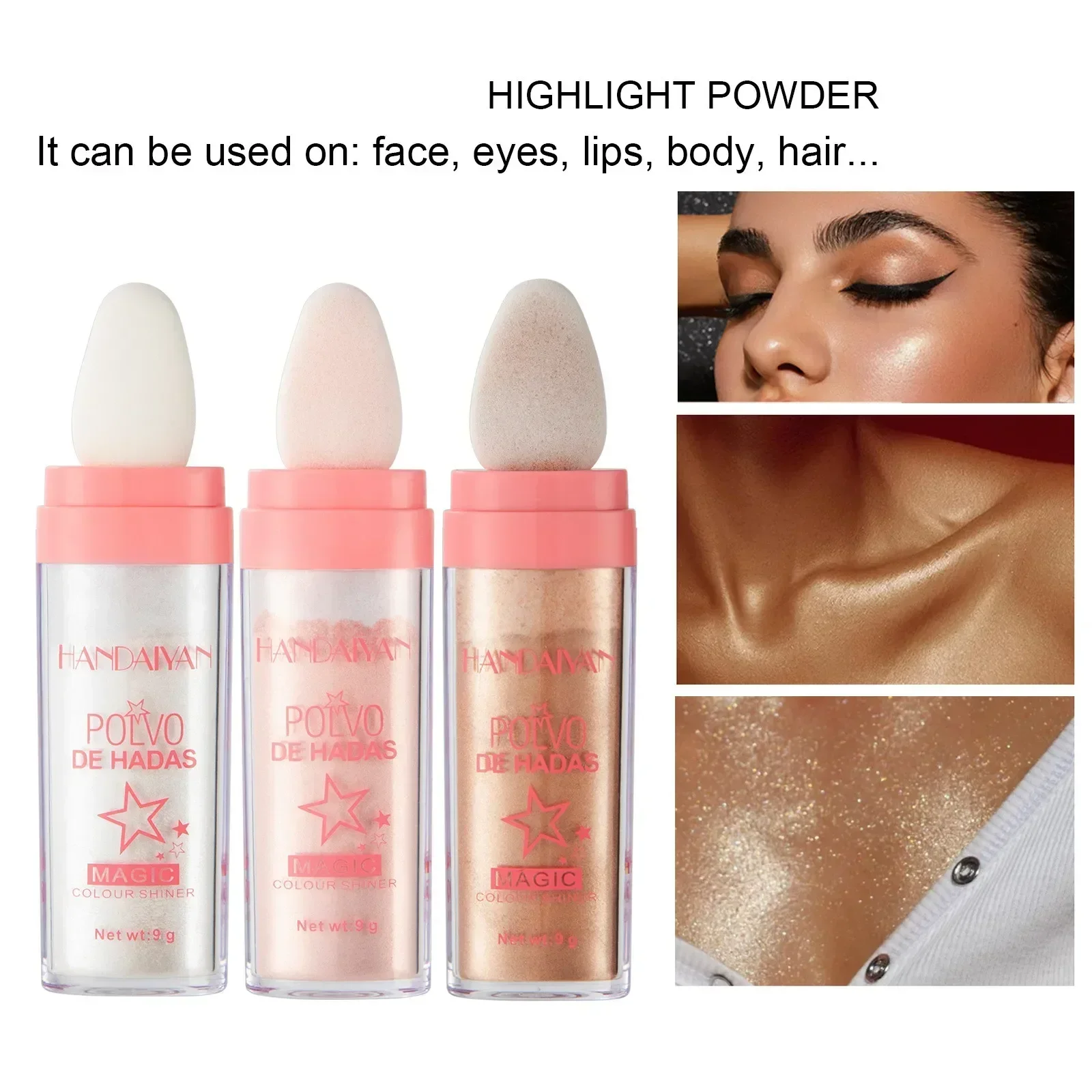 Highlighter Pó Contorno para Mulheres, Sombreamento Brilhante Fada Iluminador, Maquiagem Facial e Corporal, Beleza Cosme, 3 Cores