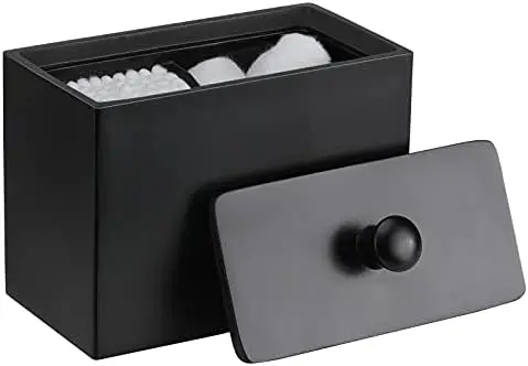 

Luxspire Cotton Swab Holder with Lid, 2-Compartment Qtip & Cotton Ball Organizer, Matte Black Bathroom Accessory