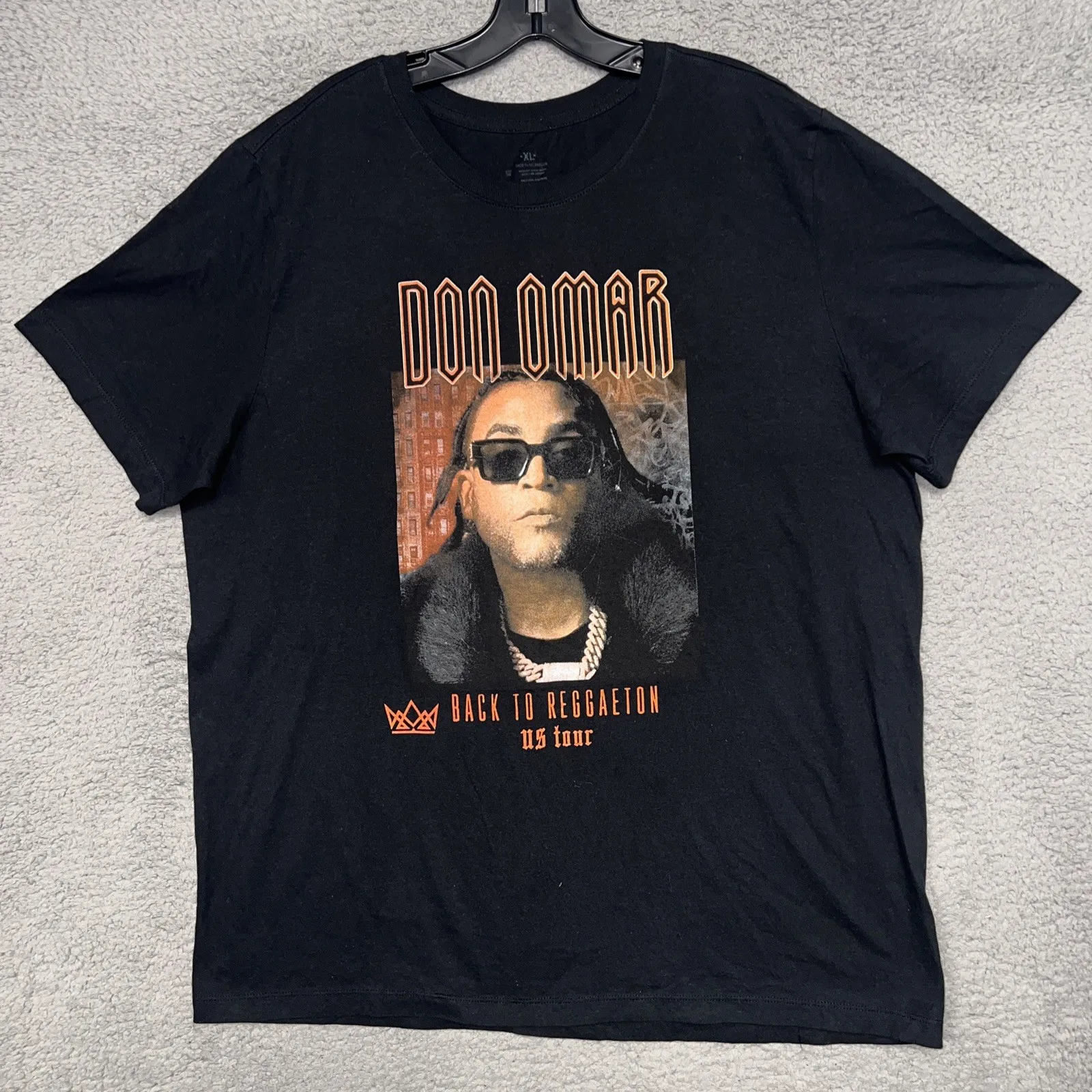 Camiseta Don Omar Back To Reggaeton Tour para hombre, talla XL, color negro, camiseta de concierto de EE. UU. con estampado en ambos lados