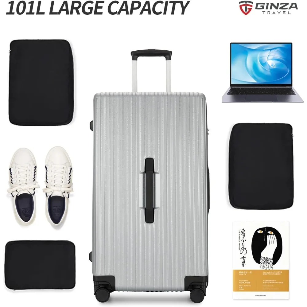 mala leve com rodas de 28 polegadas com bolsa de viagem e alça, material de PC texturizado resistente a arranhões