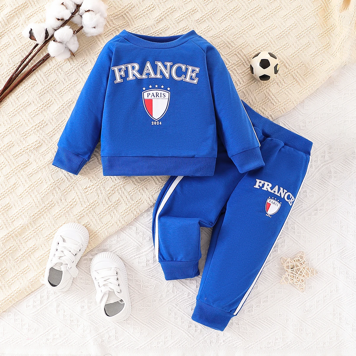 Baby Boy Two-Piece Set Sports Leisure Round Neck Long-Sleeved Top with English Letter Print And Matching Pants