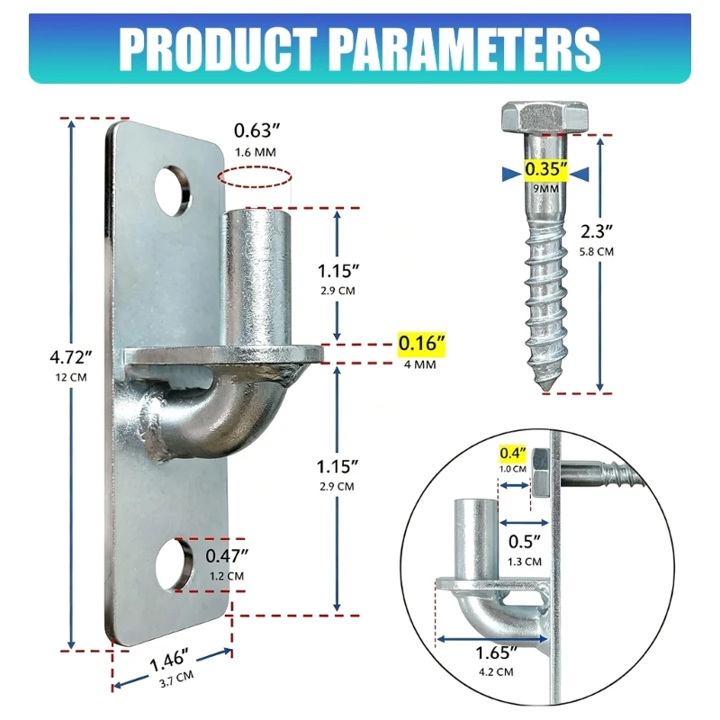  Wall-Mounted Gate Hinge Post with Galvanized Steel Panel and Swing Pin for Yard Entryways and Fence Installation Projects
