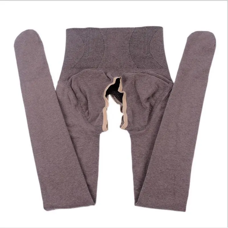 Heren Winter Puur Katoen Verdikt en Fluwelen Thermische Broek Hoge Taille Buik Strakke Visgraten Open Kruis Panty Panty