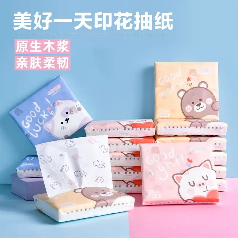 Cartoon Printing Cute Small Packet of Paper Towels, Pink Napkins, Heart To Heart, Handkerchief Paper, Facial Tissue Paper