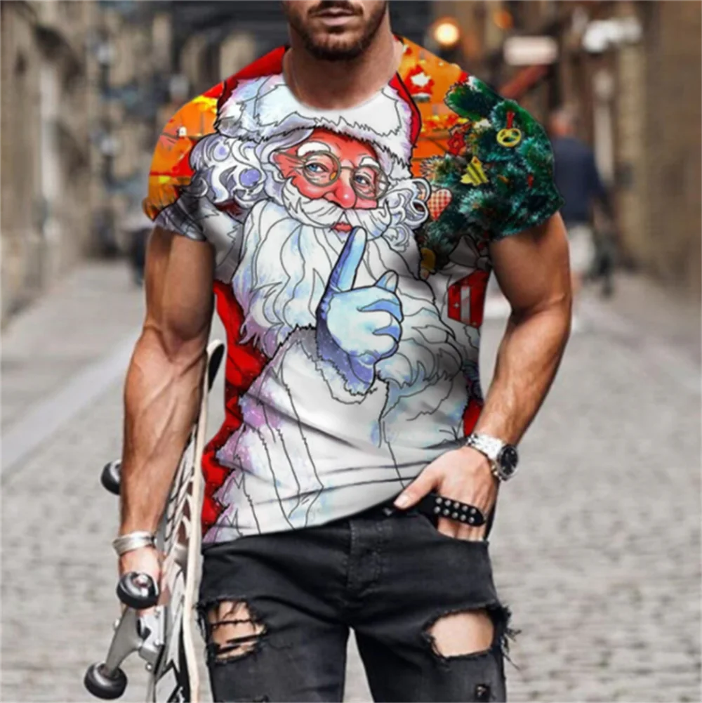 Christmas T-Shirt For Men 3D Santa Print Short Sleeve Top Christmas T-Shirts Oversized Xmas Tee Shirt Men Clothing Hot Clothes