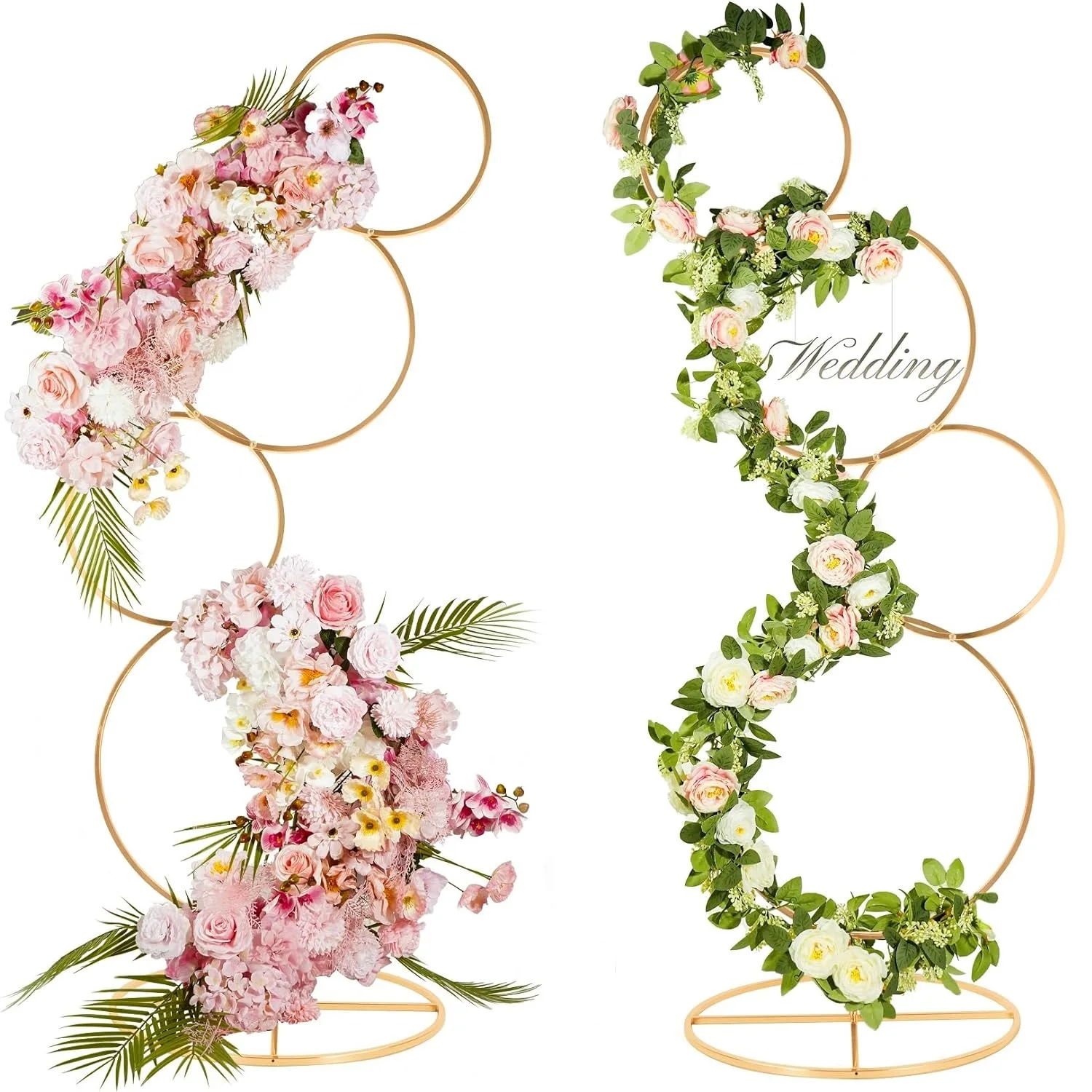 2Pcs Round Wedding Arch Stand, Metal Flower Arch Frame for Photo Balloon Booth Background,  Flower Stand for Backdrop Decor