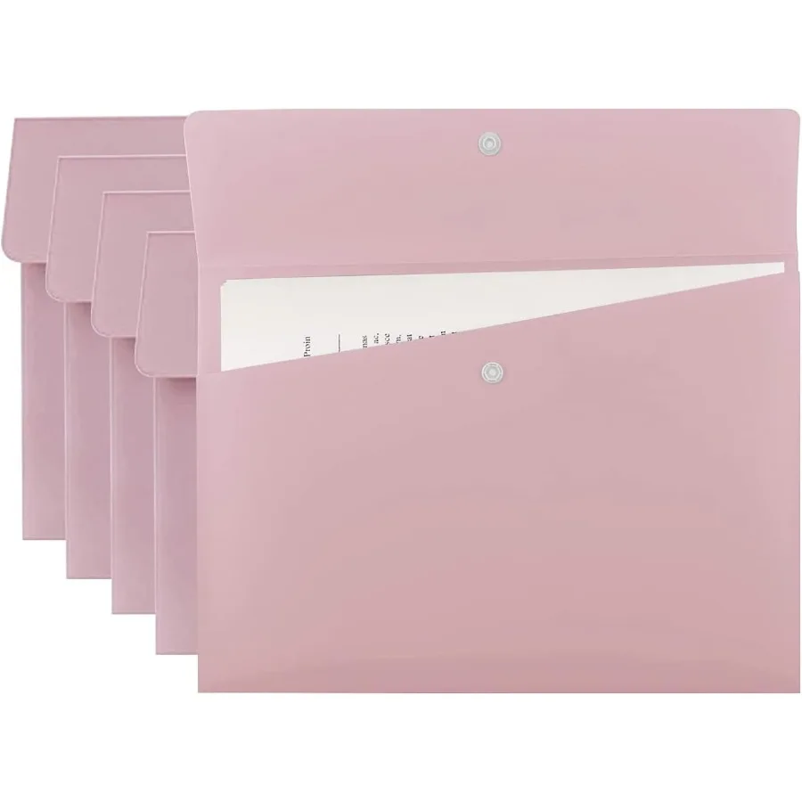 

Poly File Folde Letter Size File Jackets Organizer Plastic Envelope A4 Flat Document Holder with Sp Button Closure Pastel Pink