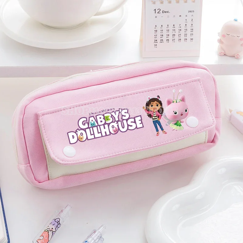 Gabby Dollhouse Pencil Case Kids Flap Exquisite Creative School Supplies Cute Cartoon Pink Large Capacity Stationery Case Gift