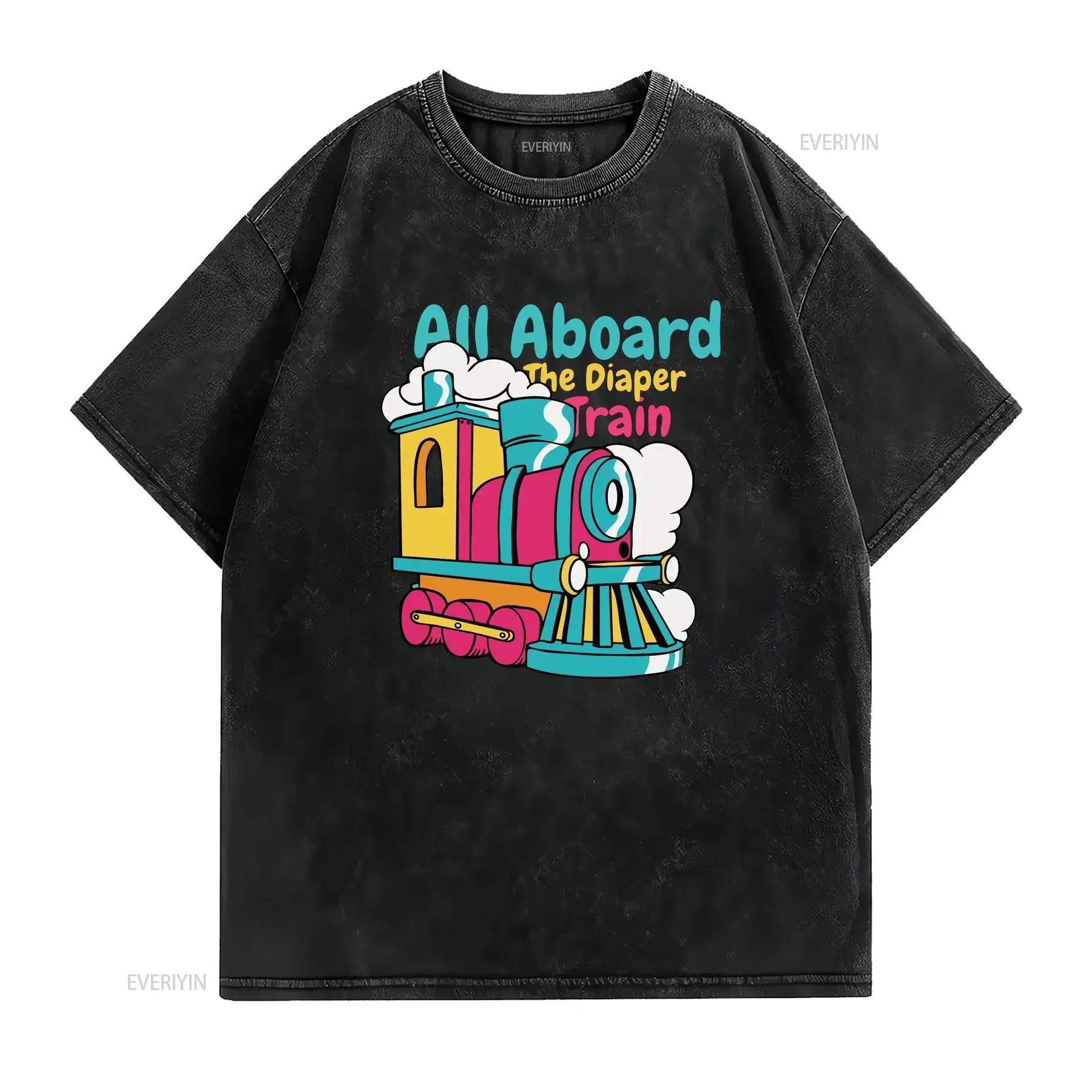ABDL All Aboard the Diaper Train Choo T Shirt  vintage Washed Stylish Breathable Unisex graphic fashion Casual homme streetwear