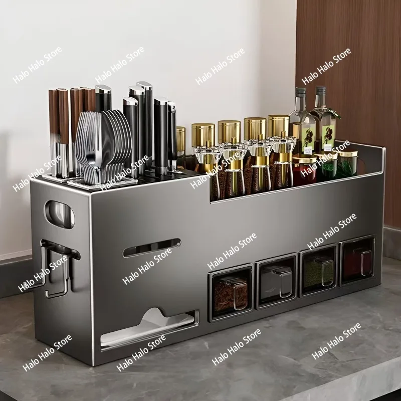 Kitchen rack No punching Stainless steel household wall-mounted seasoning Chopsticks Knife holder Supplies Daquan storage rack