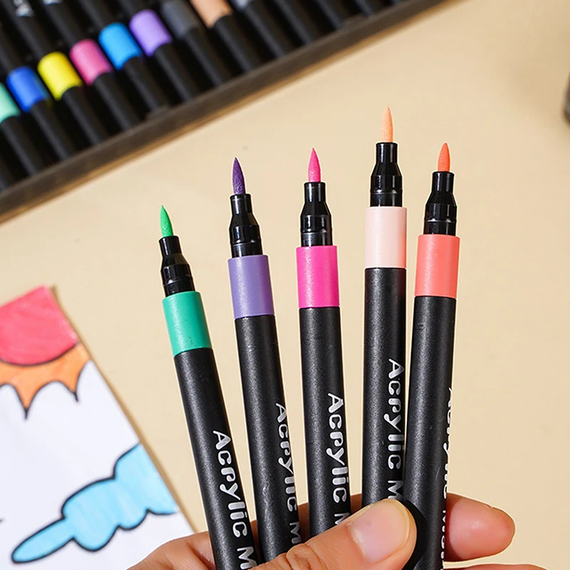 12 24 36 48 60 80 Colors Acrylic Marker Pens Set Soft Head Waterproof Opaque Graffiti Art Drawing