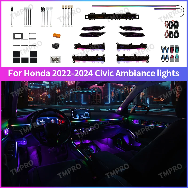 

Applicable for 2022-2024 Honda 11 Civic Car Ambient Lights Automotive Interior Decoration64 Colors LED Safety assistance systems