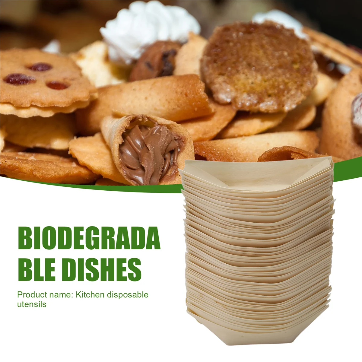 AT77 50x finger food - bowls, "boat" biodegradable wood 11 cm x 6.5 cm