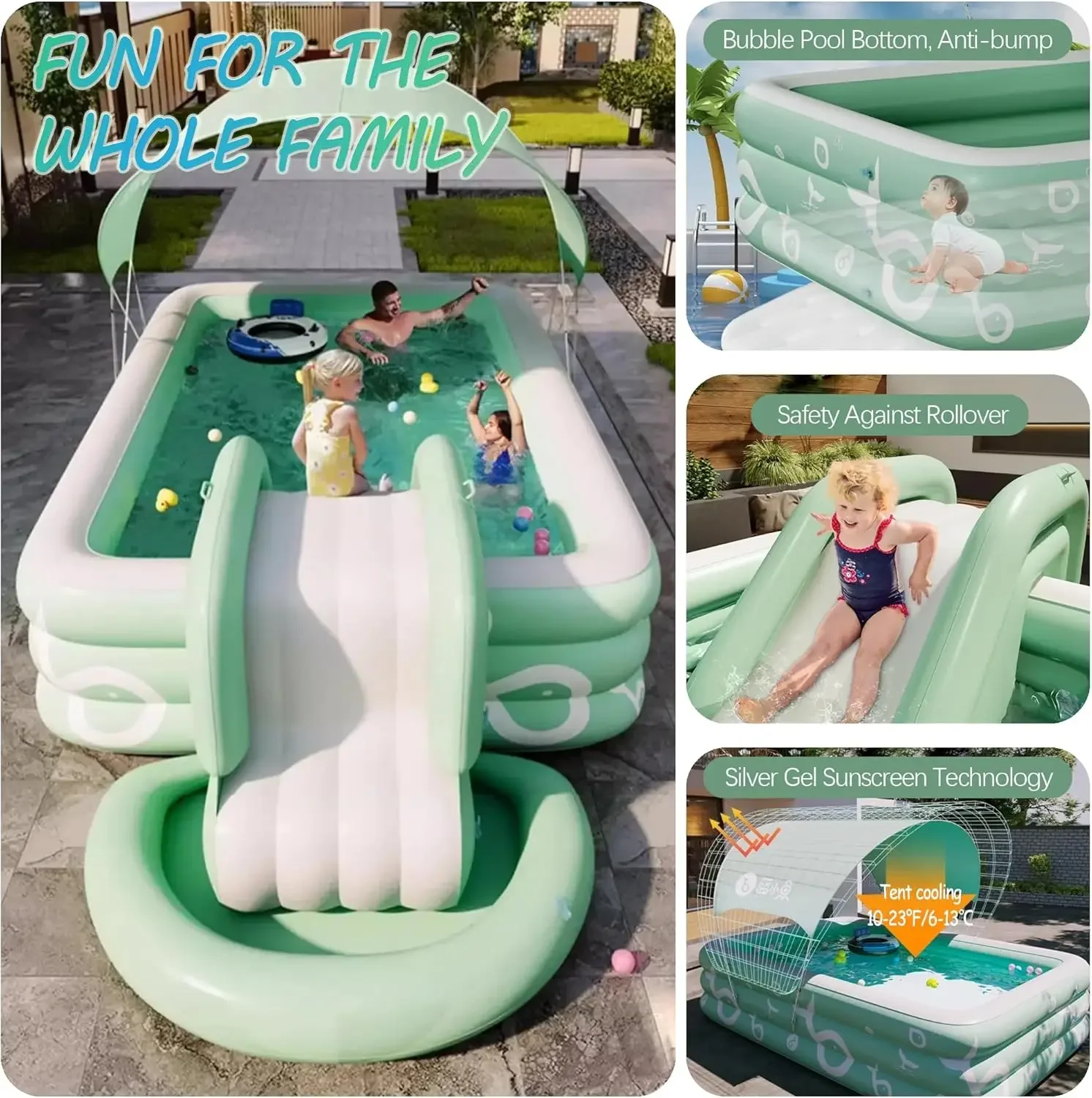 Large Inflatable Pool with Canopy & Slide 5