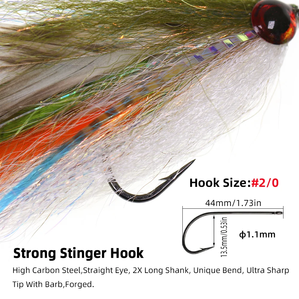 Wifreo 1pc/4pcs #2/0 Epoxy 3D Fish Eye Big Game Streamer Fly Grizzly Saddle Hackle Fly Fishing Flies Trout Muskie Fishing Lures