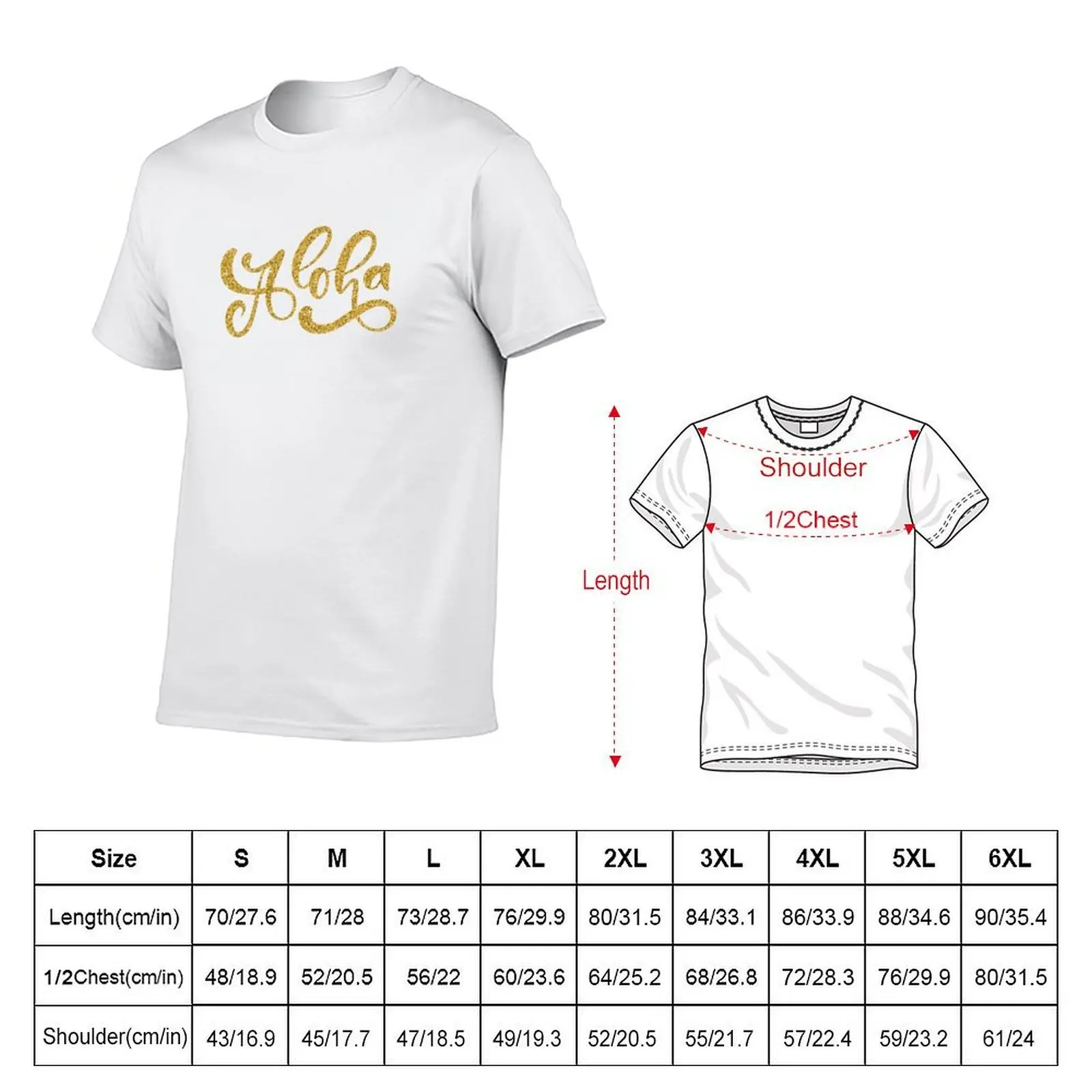 Hawaiian symbol / Aloha hand lettering: gold glitter on white T-Shirt cheap stuff blue archive mens graphic t-shirts pack