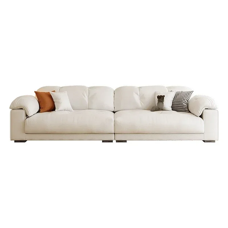 

Nordic modern cloud light luxury cream style small apartment living room marshmallow big seat deep leather sofa