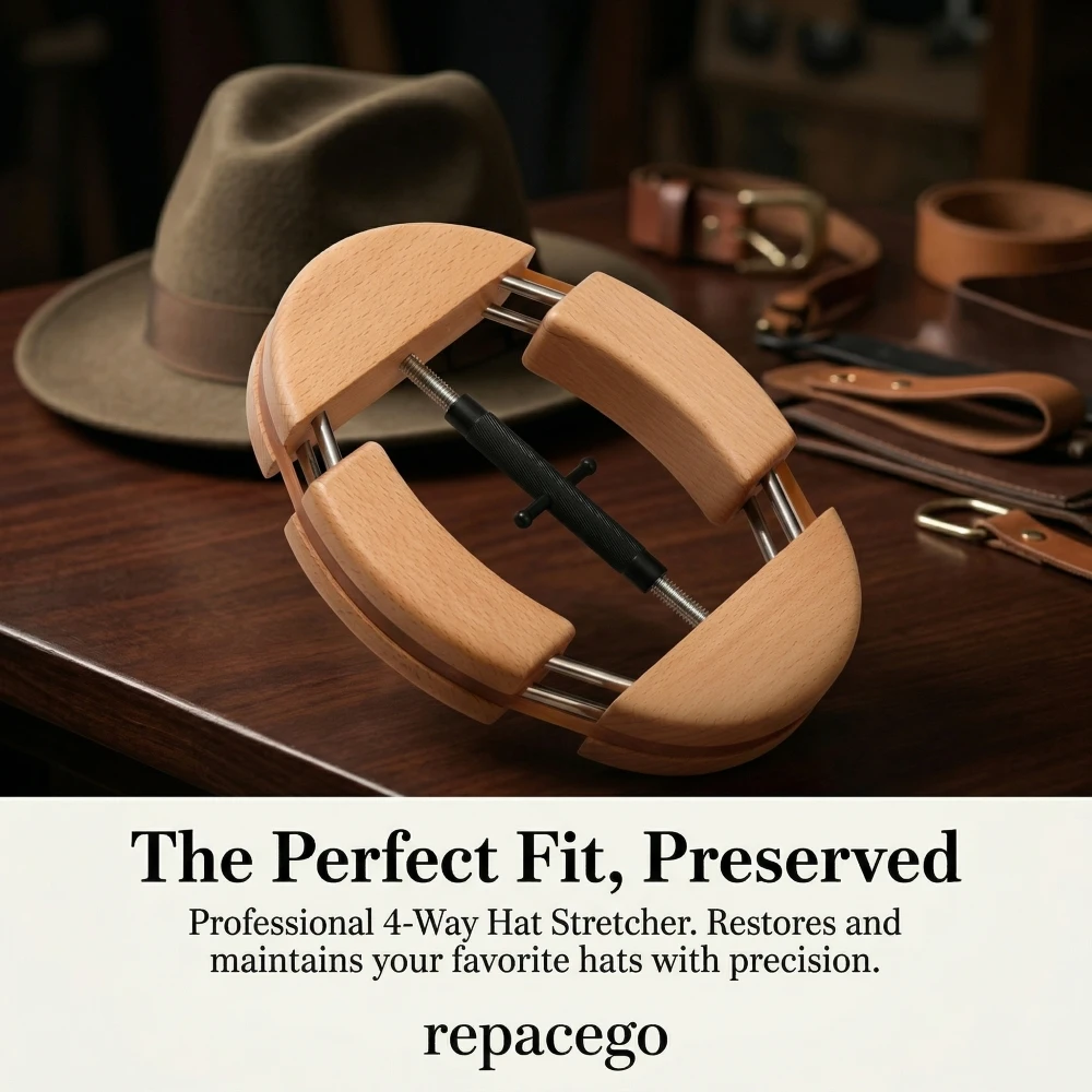 Professional Repacego Wooden 4-Way Hat Stretcher, Adjustable Head Size Shape Hat Rack Felt Straw Wool Caps, Reshape & Deodorize