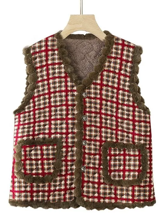 2025 Autumn Winter Thiened Floral Print Fce Lined Vest for Middle-Aged And ly Women Faionable Mommy Sle Jaet