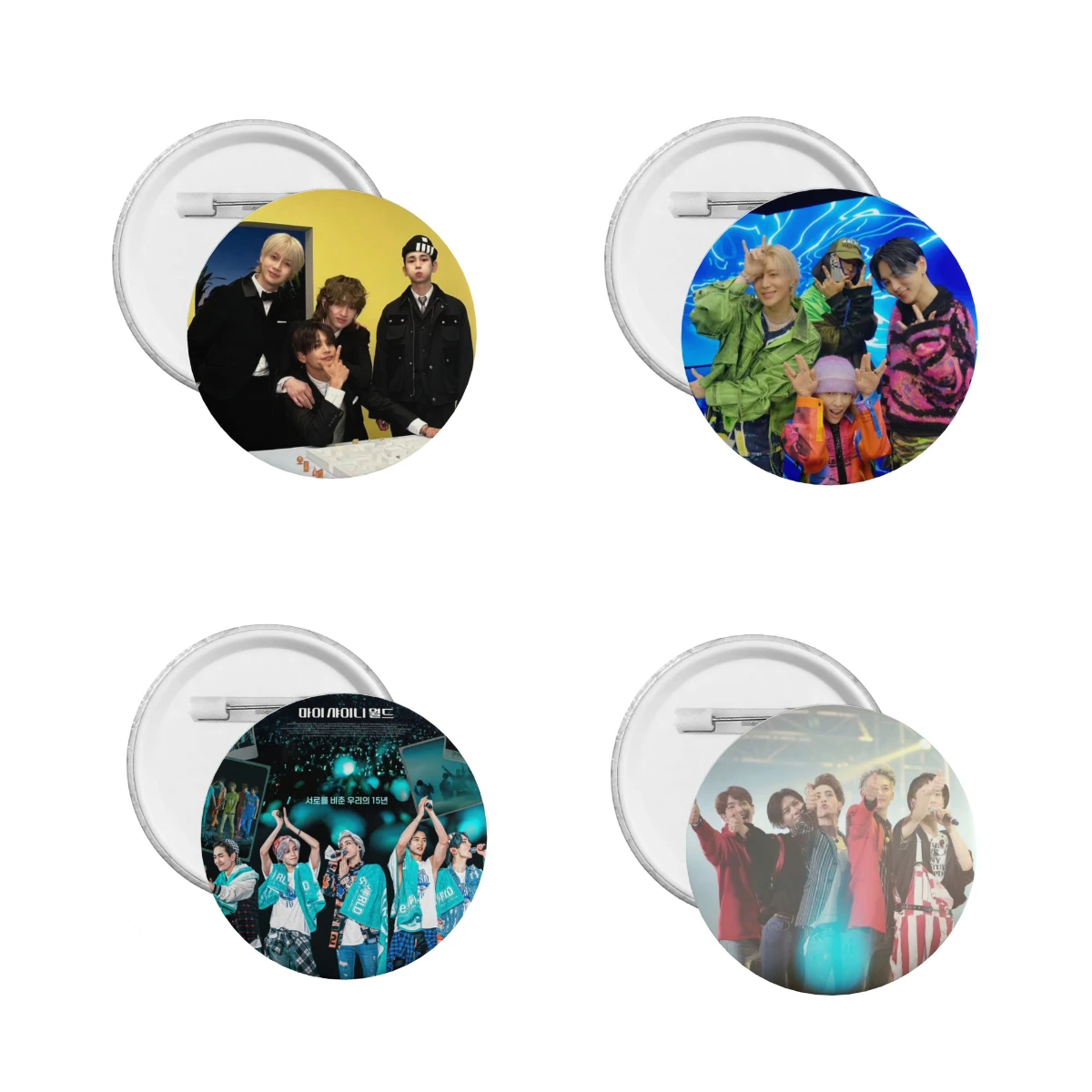 4PC/SET SHINEE Lee Tae-min Onew Kim Jonghyun Key Choi Min Ho Poster Photo Picture Laser Fine Flash Bang Brooch Bag Decor Pins