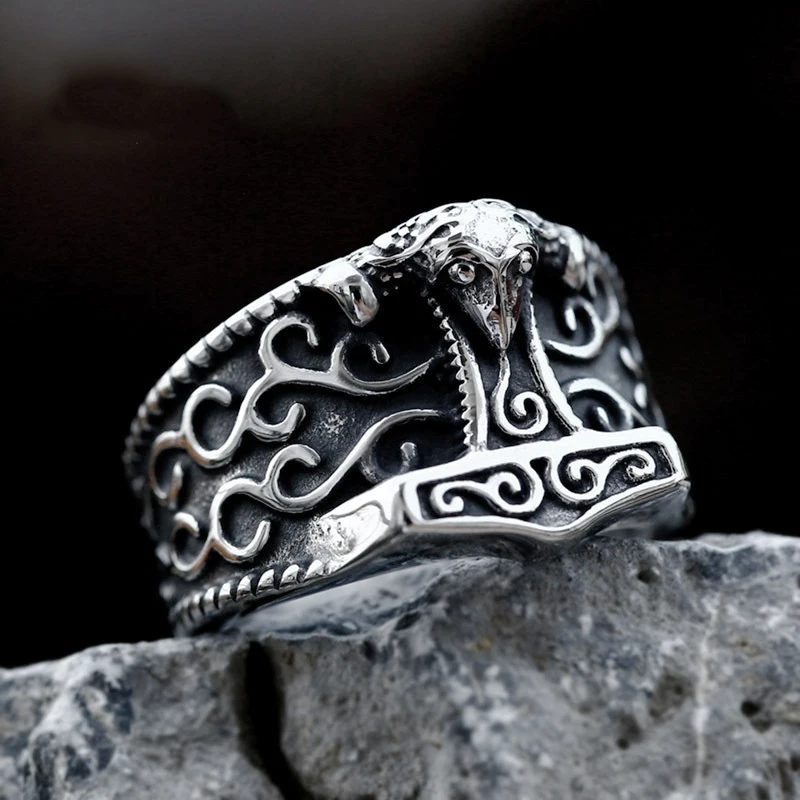 Multi Style Vintage Stainless Steel Thor Hammer Ring for Men Fashion Mjolnir Ring Punk Hip Hop Party Jewelry Gift Dropshipping