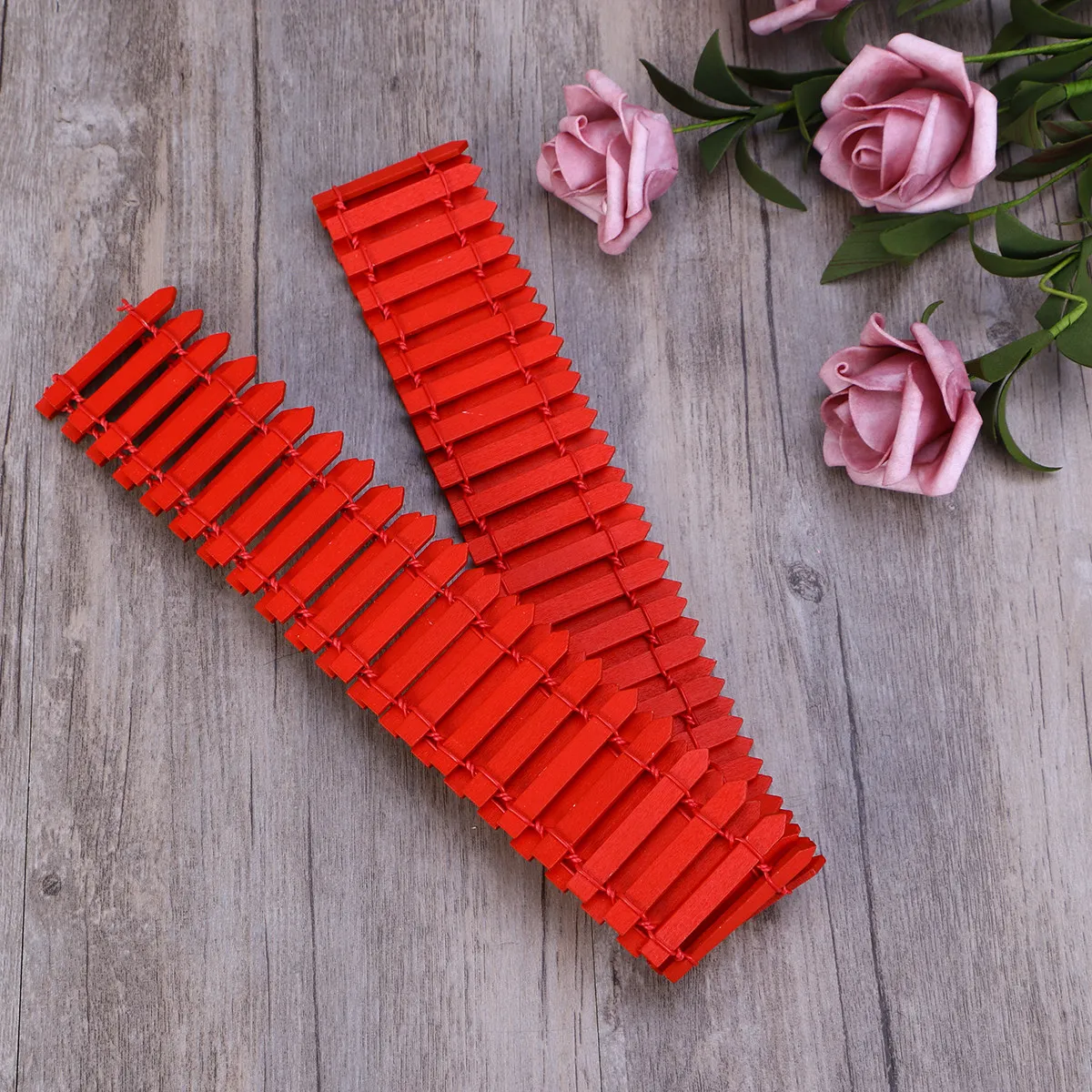 100Cm Mini Wood Fence Red Small DIY Fairy Garden Picket Fence Christmas Tree Decoration Micro Landscape Bonsai Terrarium