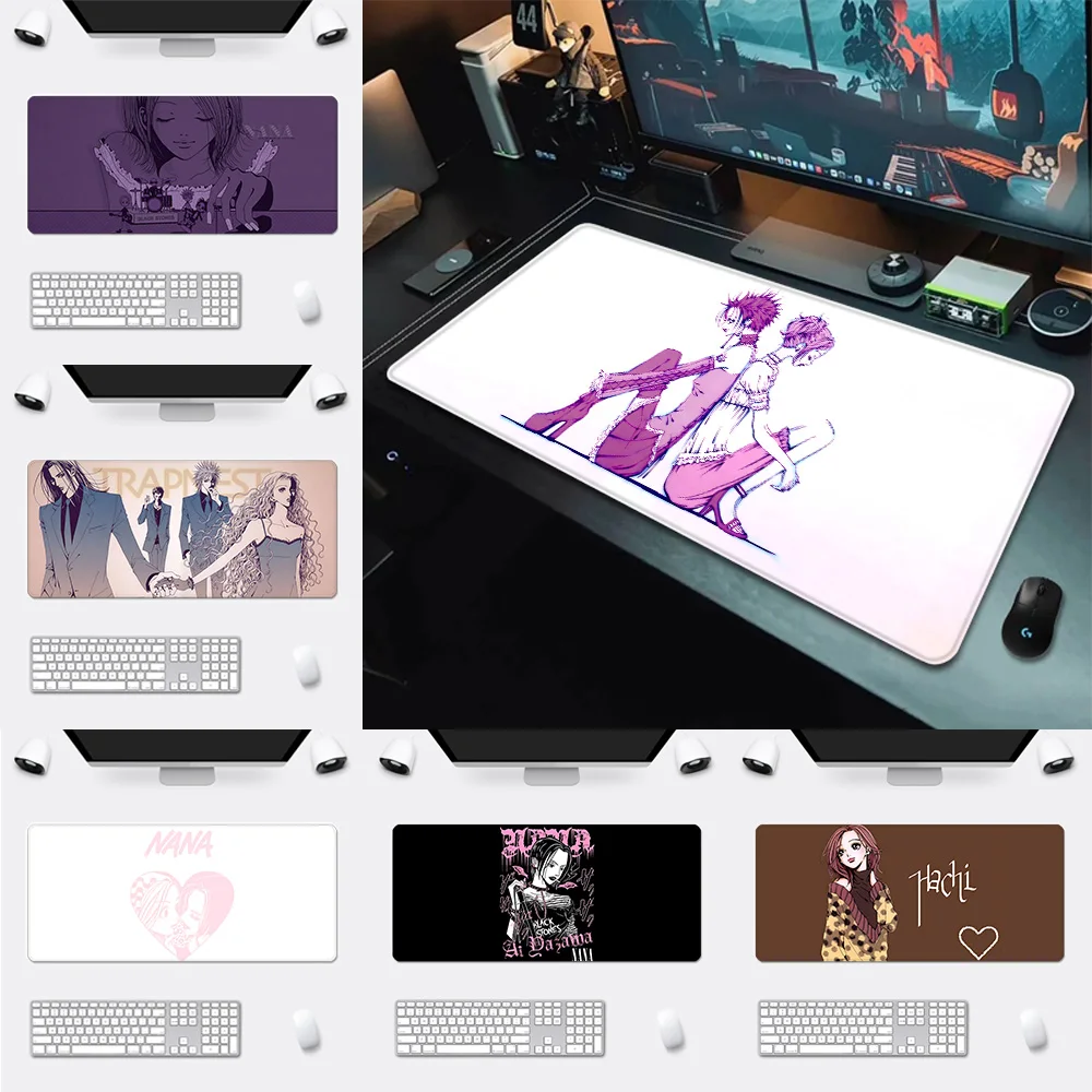 

Коврик для мыши nana anime с HD-печатью, для геймеров, с фиксирующим краем, нескользящий, XXL 90x40 см, для клавиатуры и ПК, настольный коврик